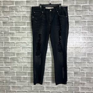 Lovers and Friends Ezra Boyfriend Dark Black Destroyed Ripped Hole Denim Jeans